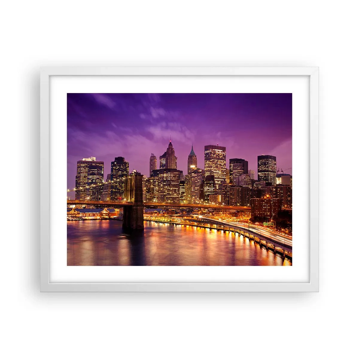 Pôster em moldura branca - Manhathann roxa e dourada - 50x40 cm