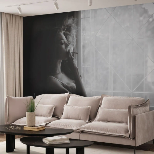 Papel de Parede Premium Canvas - Um momento sensual - Mulher, Cigarro, Quarto - 300x210 cm