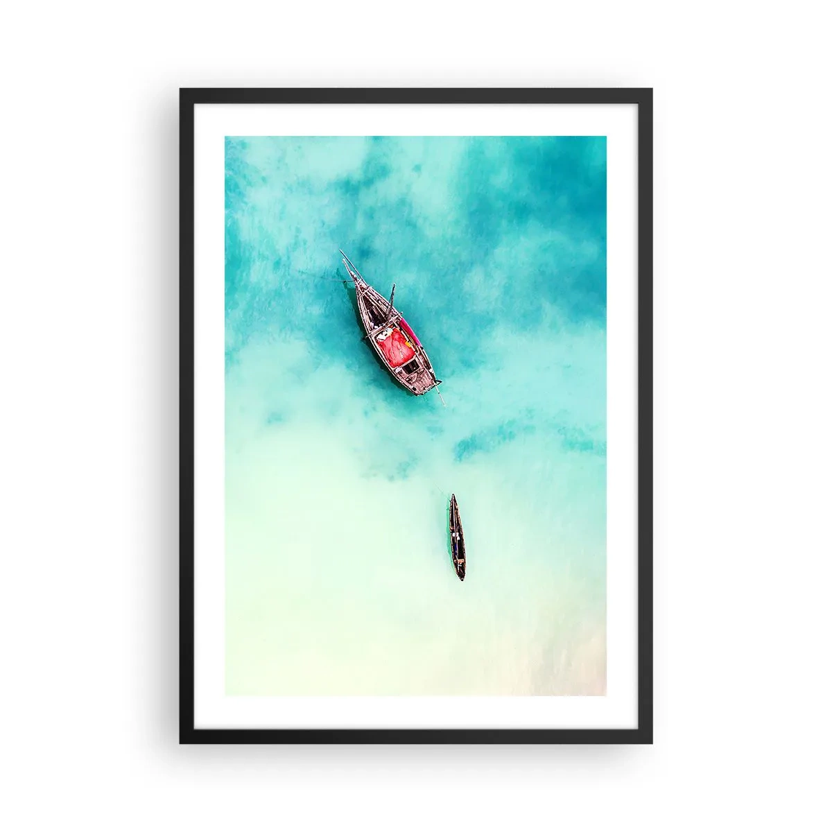 Pôster com moldura preta - Barcos em águas azul-turquesa vistos de um ponto de vista aéreo - 50x70cm - As praias de Zanzibar - Decoração de parede moderna para a sala de estar e quarto ARTTOR