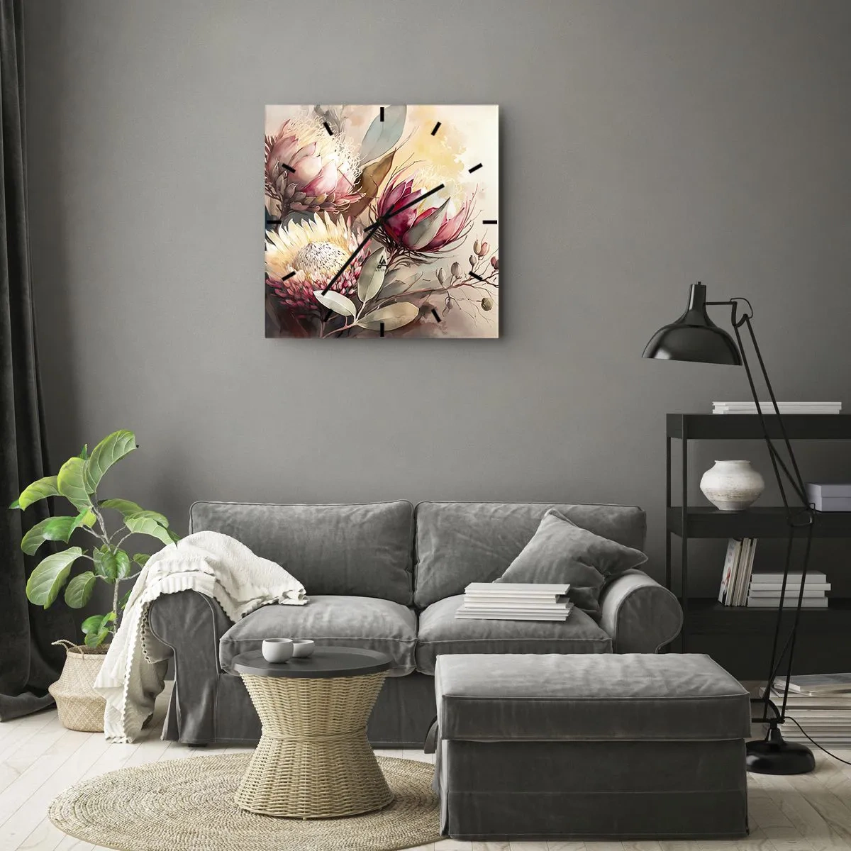 Relógio de parede - Relógio em vidro - De perfil e de frente - 40x40 cm