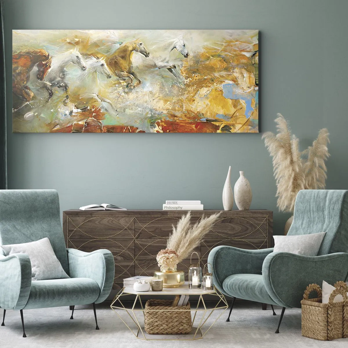 Quadro em tela - A galope através da luz - 120x50 cm