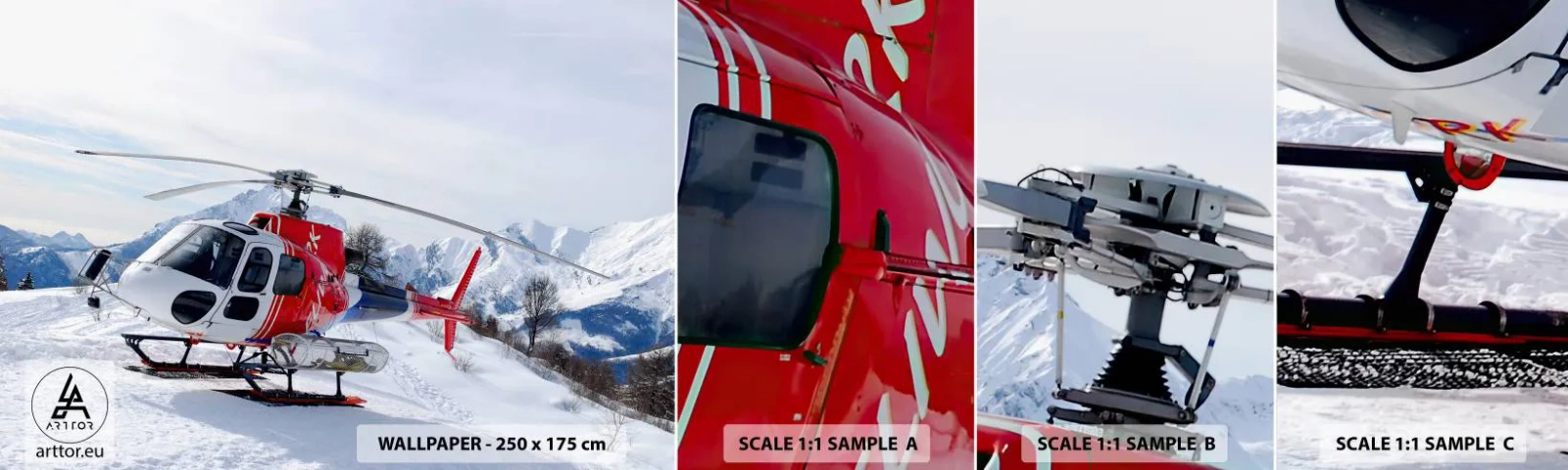 Amostra de Papel de Parede Standard Eco - Sempre pronto - Helicóptero, Paisagem, Alpes - 100x30 cm