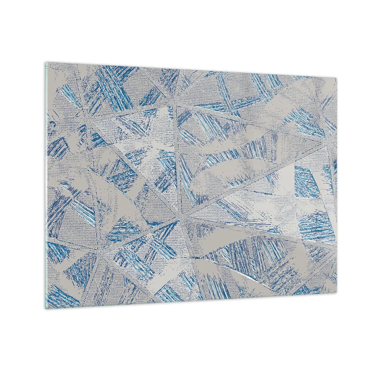 Quadro em vidro - Padrões geométricos em tons de cinza e azul - 70x50cm - Em um labirinto azul e cinza - Decoração de parede moderna para a sala de estar e quarto ARTTOR