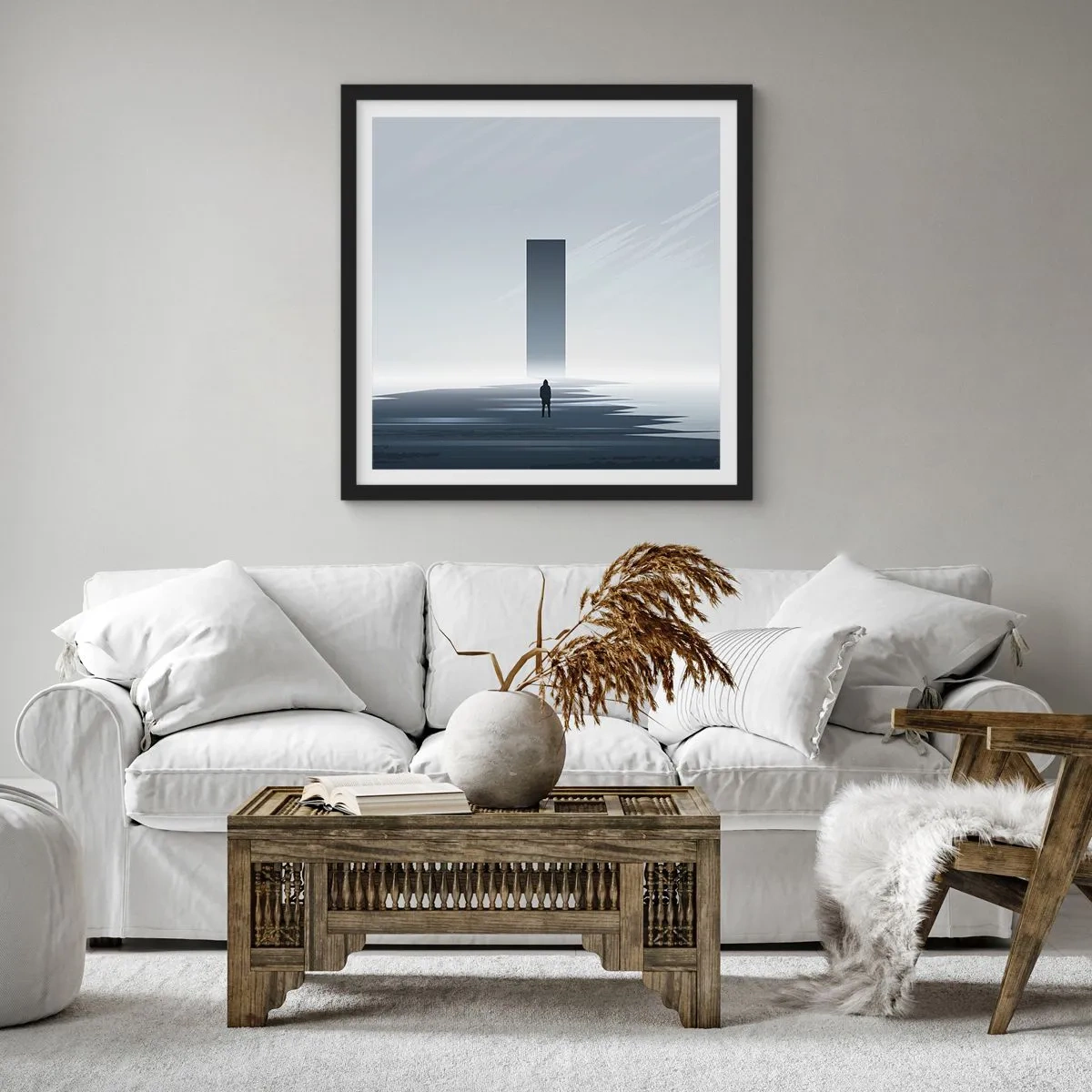 Pôster com moldura preta - Oportunidade ou ameaça? - 50x50 cm