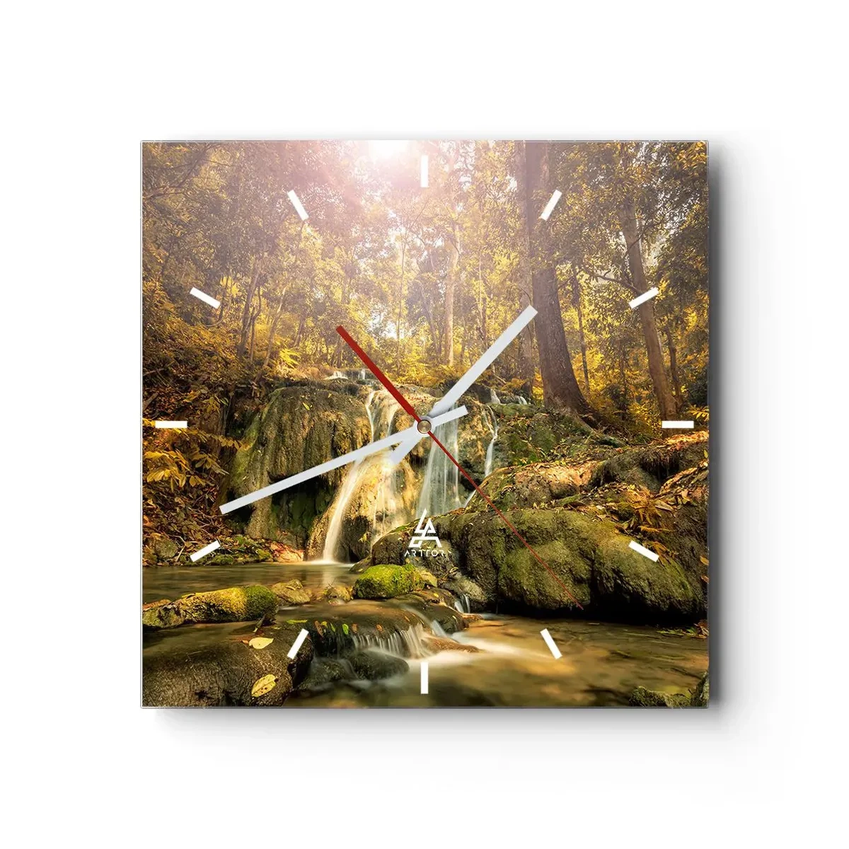 Relógio de parede - Relógio em vidro - Cascata na floresta - 30x30 cm