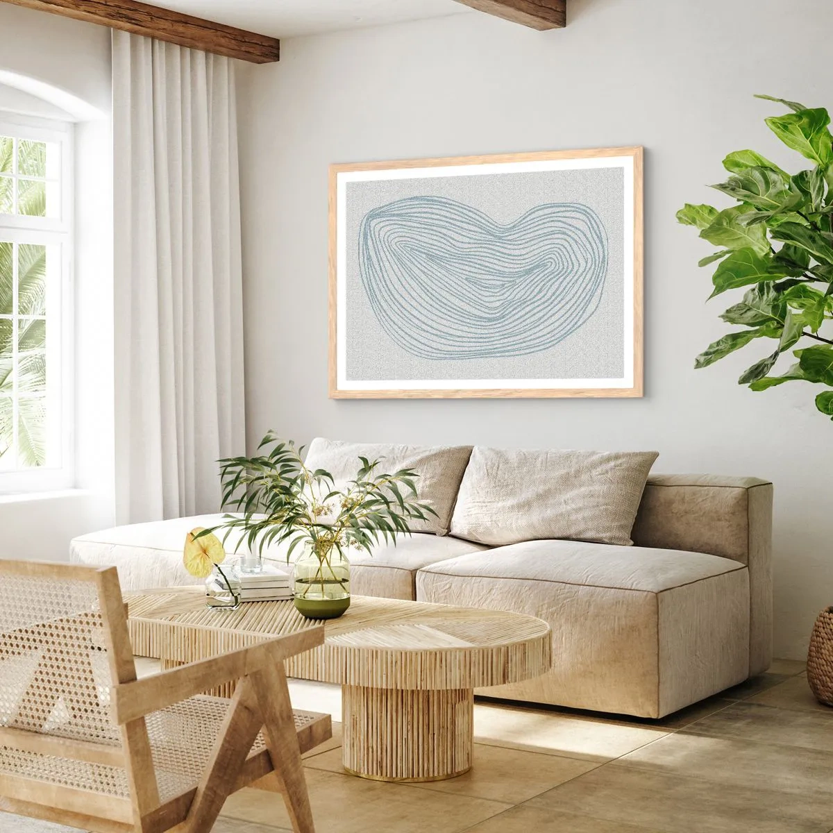 Pôster com moldura de carvalho claro - Deixe cair o sorriso - 100x70 cm