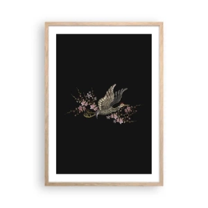 Pôster com moldura de carvalho claro - Pássaro exótico e bordado - 50x70 cm