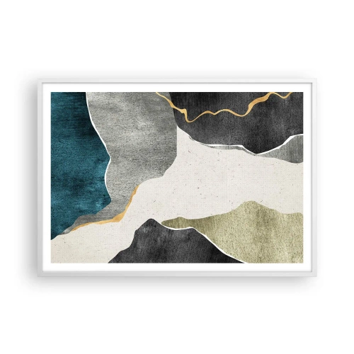 Pôster em moldura branca - Composição de mosaico com fio de ouro - 100x70 cm