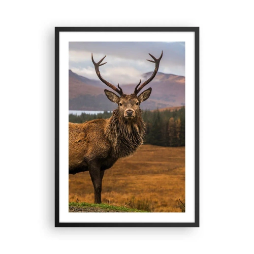 Pôster com moldura preta - Fotografia de um veado em uma paisagem montanhosa - 50x70cm - A majestade da natureza - Decoração de parede moderna para a sala de estar e quarto ARTTOR