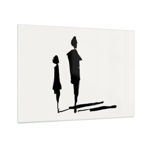 Quadro em vidro - Silhuetas pretas de duas figuras com sombras sobre um fundo claro - 70x50cm - Certeza que juntos? - Decoração de parede moderna para a sala de estar e quarto ARTTOR