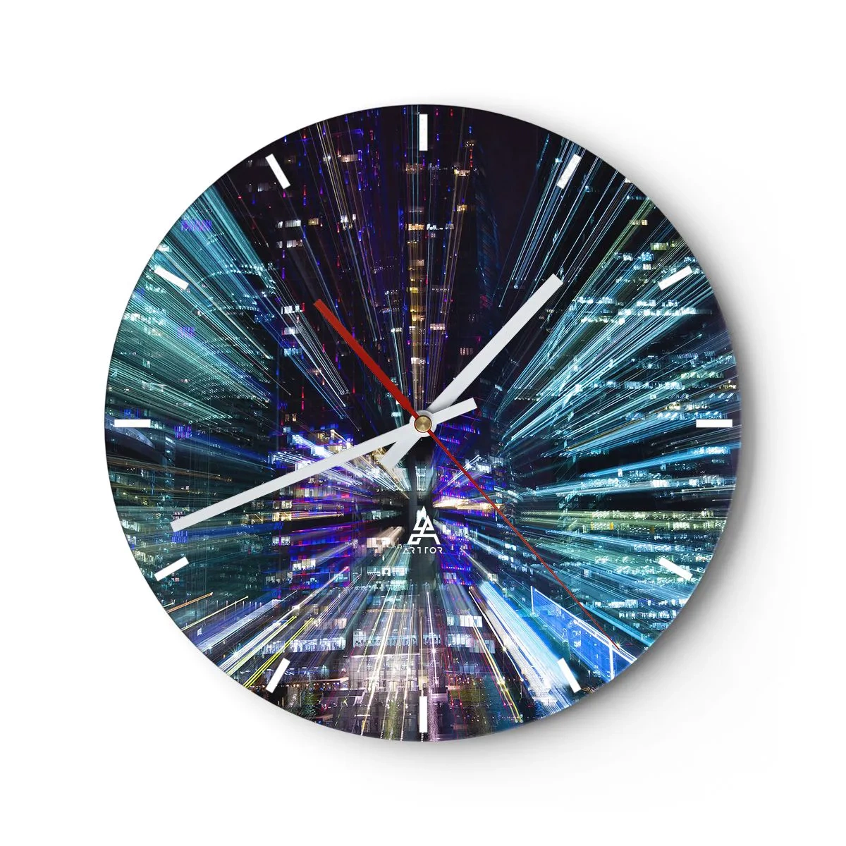 Relógio de parede - Relógio em vidro - Luzes dinâmicas da cidade criando um efeito de velocidade - 30x30cm - Transição para o hiperespaço - Decoração de parede moderna para a sala de estar, cozinha e quarto ARTTOR