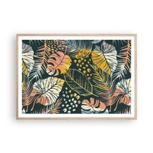 Pôster com moldura de carvalho claro - Fantasia de folhas - 100x70 cm