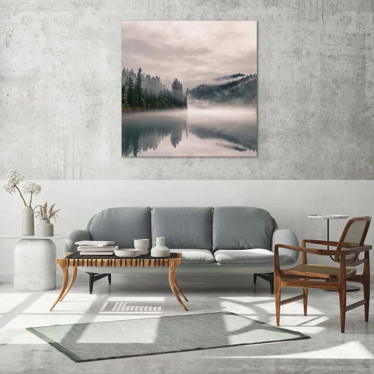 Quadro em vidro - Em devaneio, na névoa - 60x60 cm