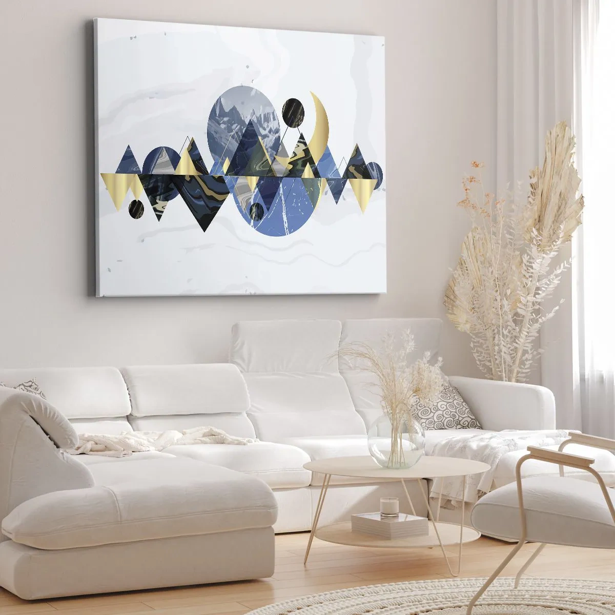 Quadro em tela - Padrões geométricos abstratos com motivos de montanha - 70x50cm - Paisagem geométrica - Decoração de parede moderna para a sala de estar e quarto ARTTOR