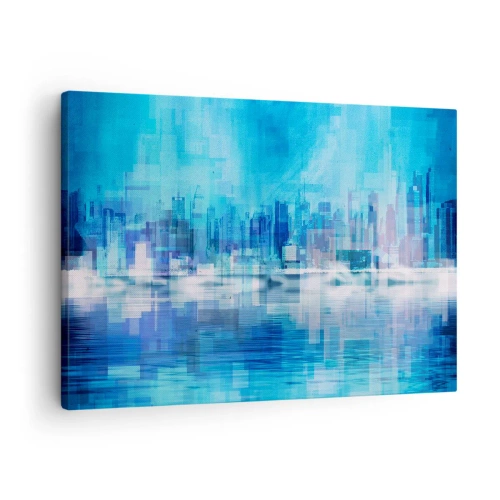 Quadro em tela - Panorama abstrato da cidade em tons de azul - 70x50cm - Imerso em azul - Decoração de parede moderna para a sala de estar e quarto ARTTOR