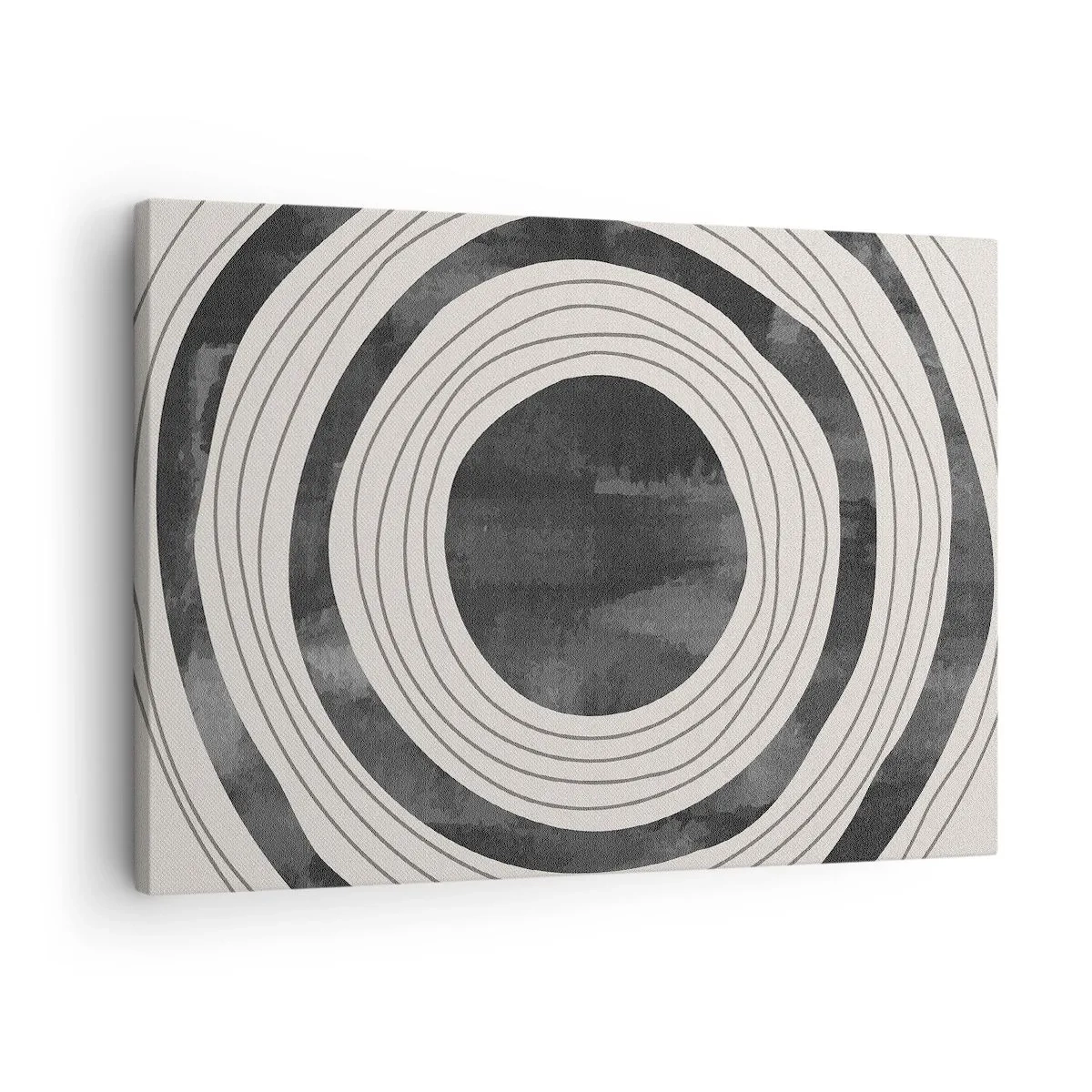 Quadro em tela - Círculos concêntricos pretos e brancos sobre fundo claro - 70x50cm - Direito ao ponto - Decoração de parede moderna para a sala de estar e quarto ARTTOR
