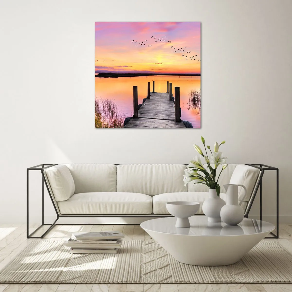 Quadro em vidro - Silenciosa Alvorada Violeta - 70x70 cm