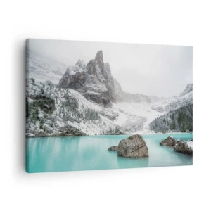 Quadro em tela - Uma paisagem montanhosa com um lago cercado por picos nevados - 70x50cm - Na guarda - Decoração de parede moderna para a sala de estar e quarto ARTTOR