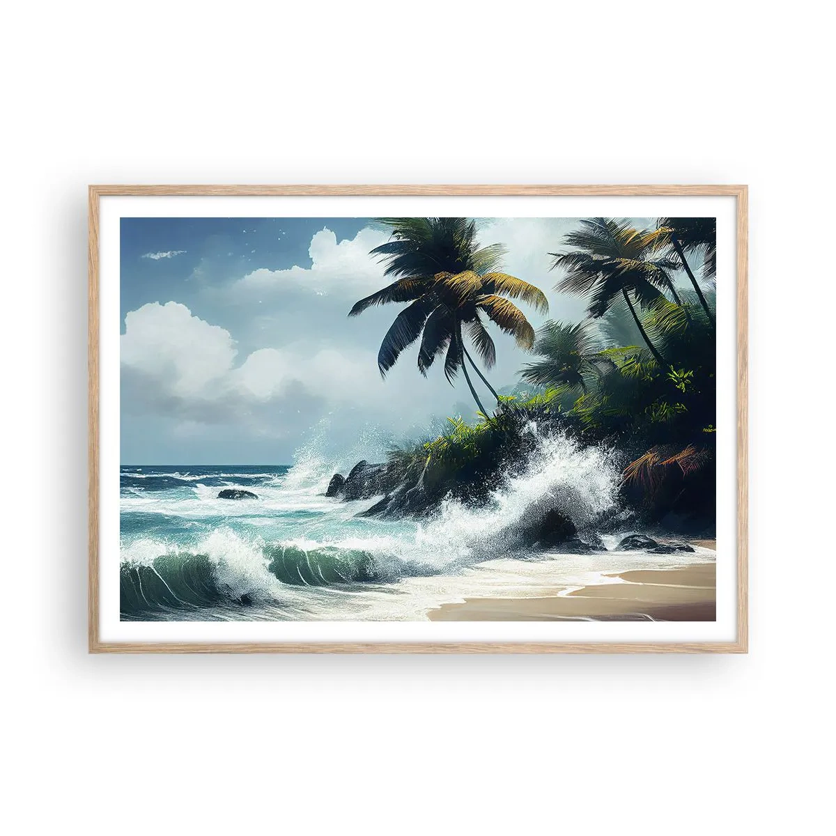 Pôster com moldura de carvalho claro - Em uma costa tropical - 100x70 cm