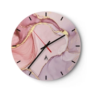 Relógio de parede - Relógio em vidro - Relógio abstrato com detalhes em rosa e dourado - 30x30cm - Carícia das cores - Decoração de parede moderna para a sala de estar, cozinha e quarto ARTTOR