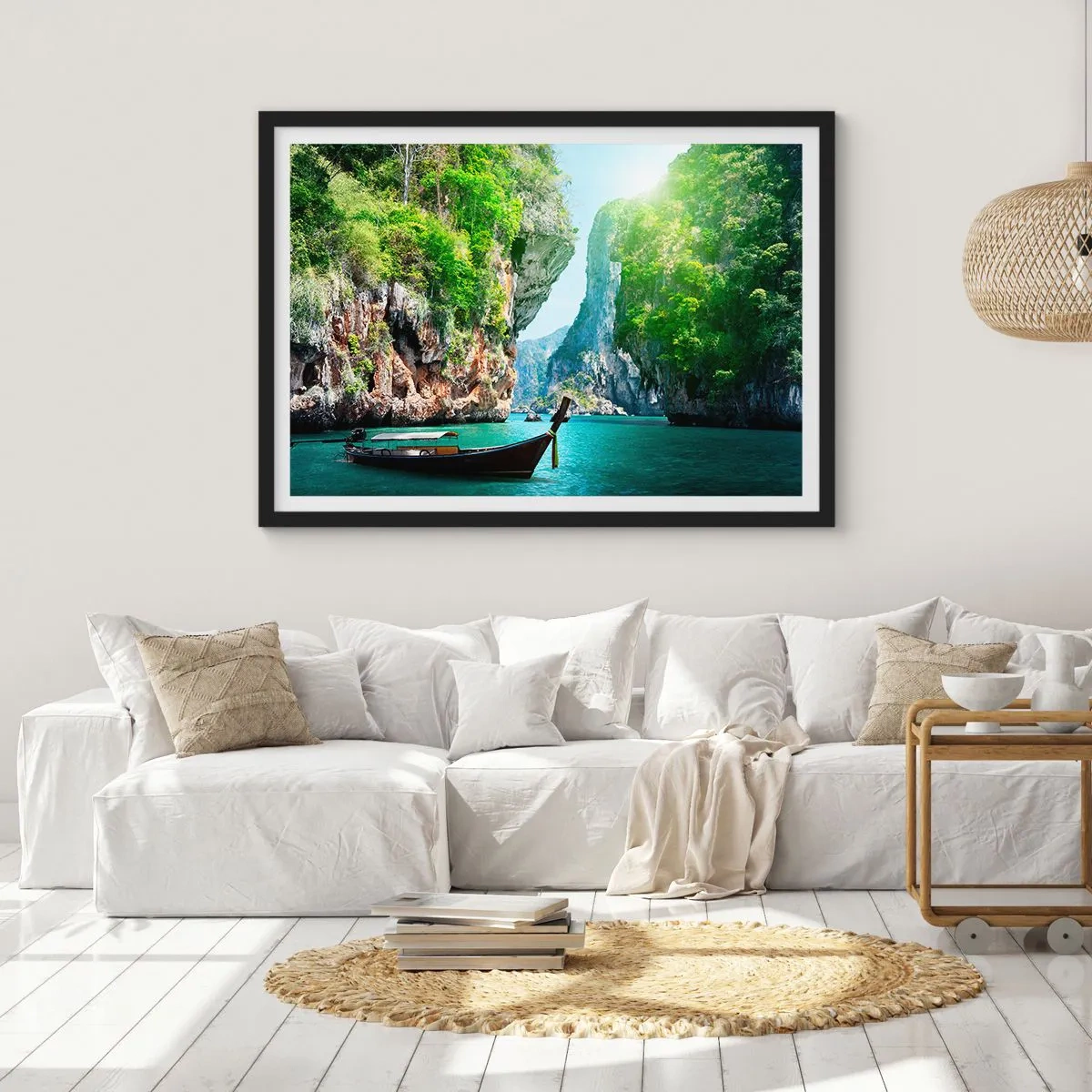 Pôster com moldura preta - Um convite para uma viagem exótica - 100x70 cm
