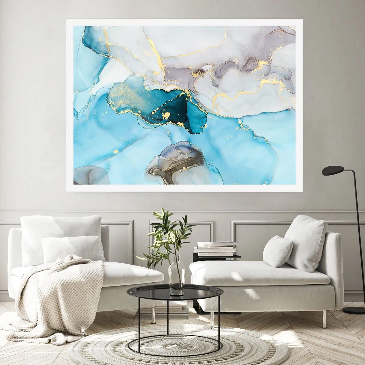 Pôster - Estudo do encontro do cinza e turquesa - 100x70 cm