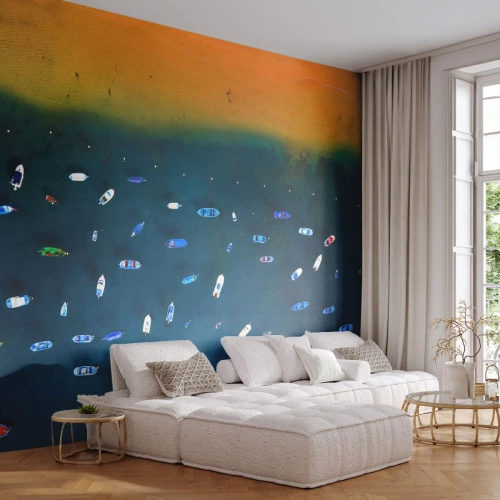 Papel de Parede Premium Canvas - Jogo de férias - Barcos, Praia, Costa - 100x70 cm