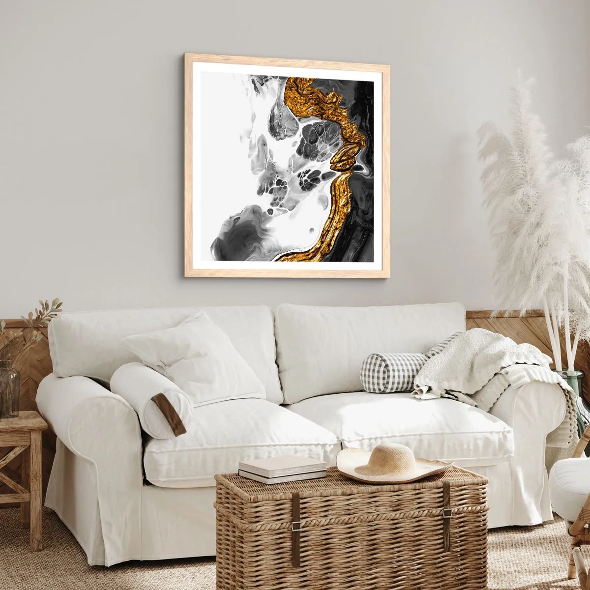 Pôster com moldura de carvalho claro - Composição orgânica - 60x60 cm