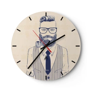 Relógio de parede - Relógio em vidro - Imagem hipster de um homem barbudo com um cachimbo - 30x30cm - Alegre, masculino e elegante - Decoração de parede moderna para a sala de estar, cozinha e quarto ARTTOR
