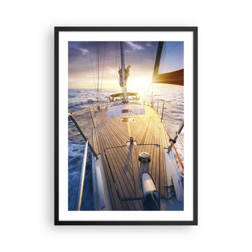 Pôster com moldura preta - Deck de iate com vista para o mar e o pôr do sol - 50x70cm - Correr sobre as ondas - Decoração de parede moderna para a sala de estar e quarto ARTTOR