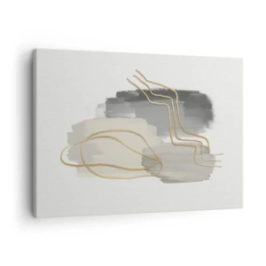 Quadro em tela - Linhas douradas abstratas em um fundo cinza - 70x50cm - Duração e movimento - Decoração de parede moderna para a sala de estar e quarto ARTTOR