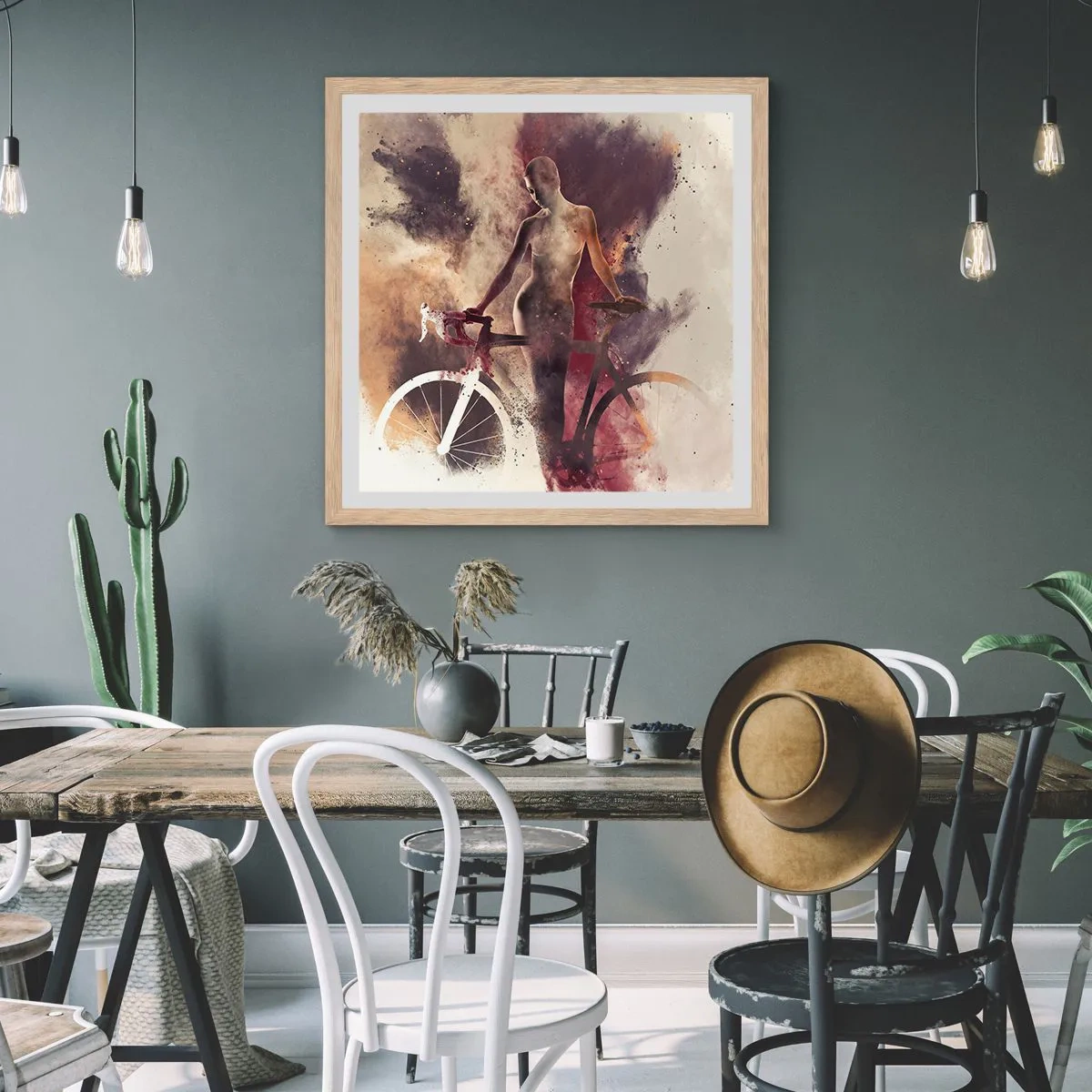 Pôster com moldura de carvalho claro - Uma alma de bicicleta em formas de mármore - 50x50 cm