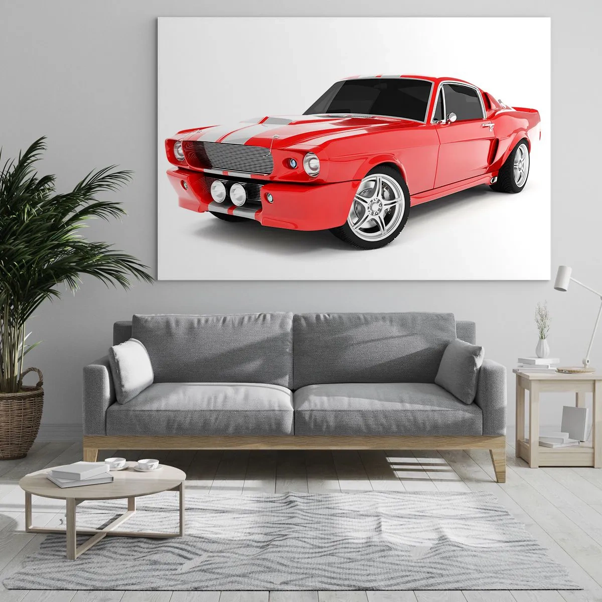 Quadro em vidro - Carro esportivo Mustang clássico vermelho - 70x50cm - Mustang rápido como o vento - Decoração de parede moderna para a sala de estar e quarto ARTTOR