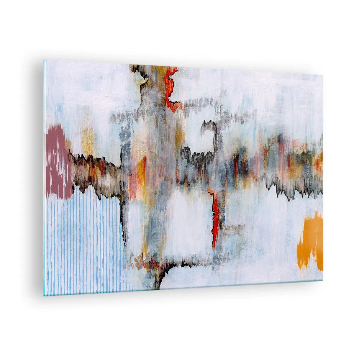 Quadro em vidro - Composição abstrata com cores energéticas - 70x50cm - Com um palito na água - Decoração de parede moderna para a sala de estar e quarto ARTTOR