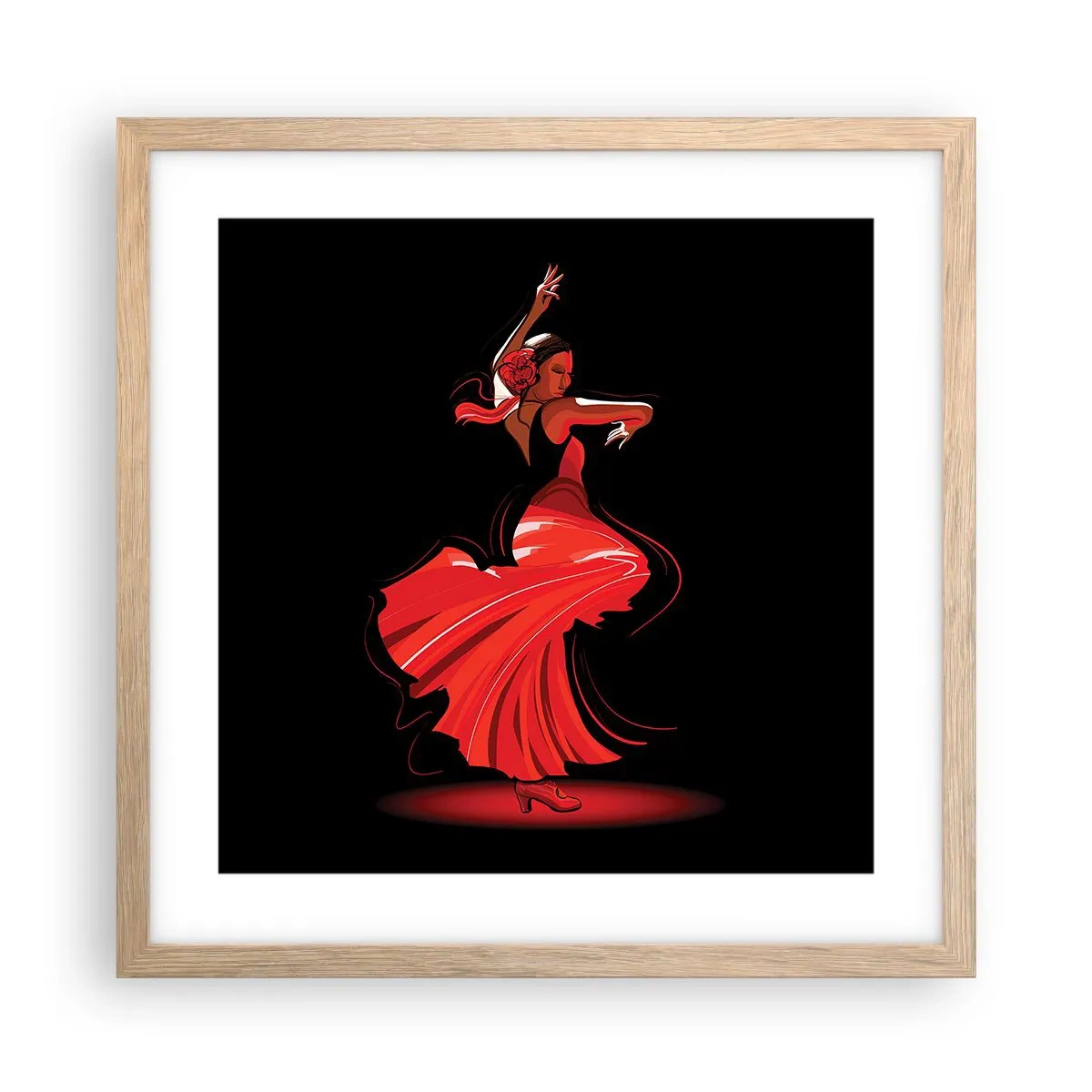 Pôster com moldura de carvalho claro - O espírito ardente do flamenco - 40x40 cm