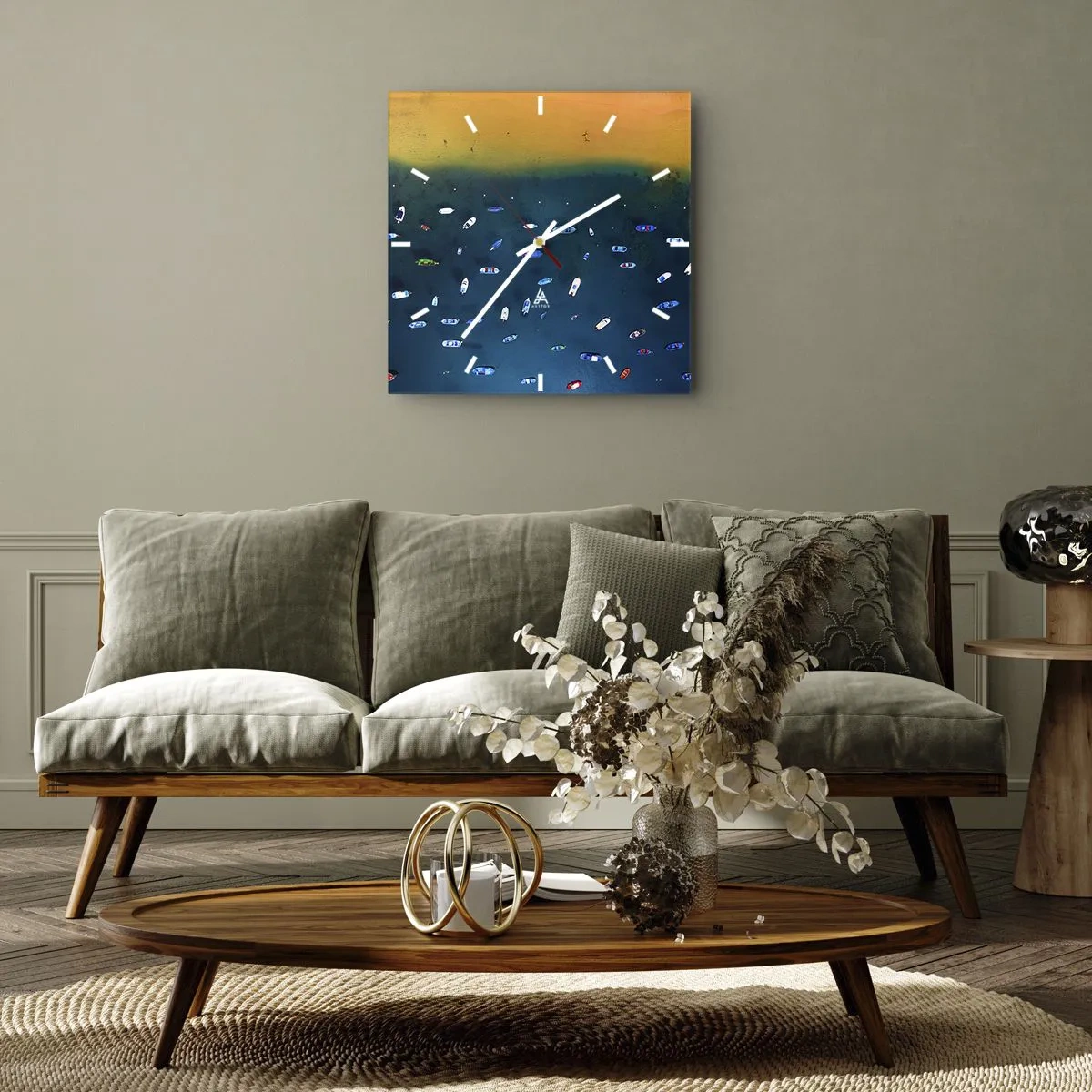 Relógio de parede - Relógio em vidro - Jogo de férias - 30x30 cm