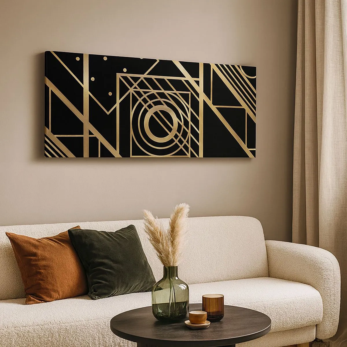 Quadro em tela - Geometria dourada - 100x40 cm