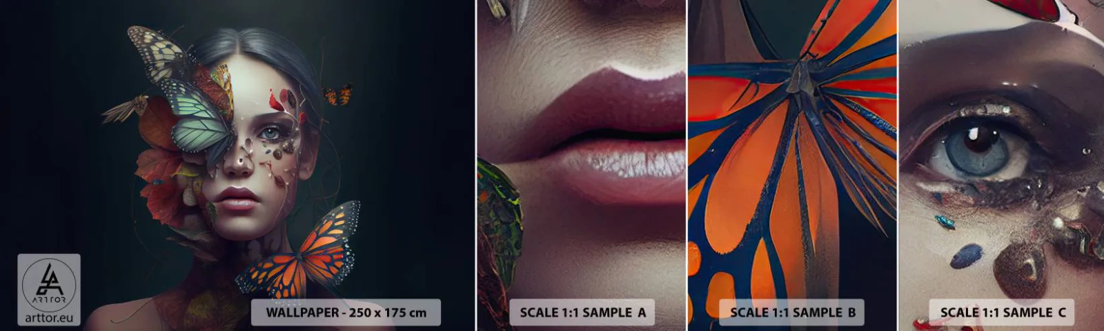 Amostra de Papel de Parede Standard Eco - Uma metamorfose maravilhosa - Borboletas, Face, Mulher - 100x30 cm