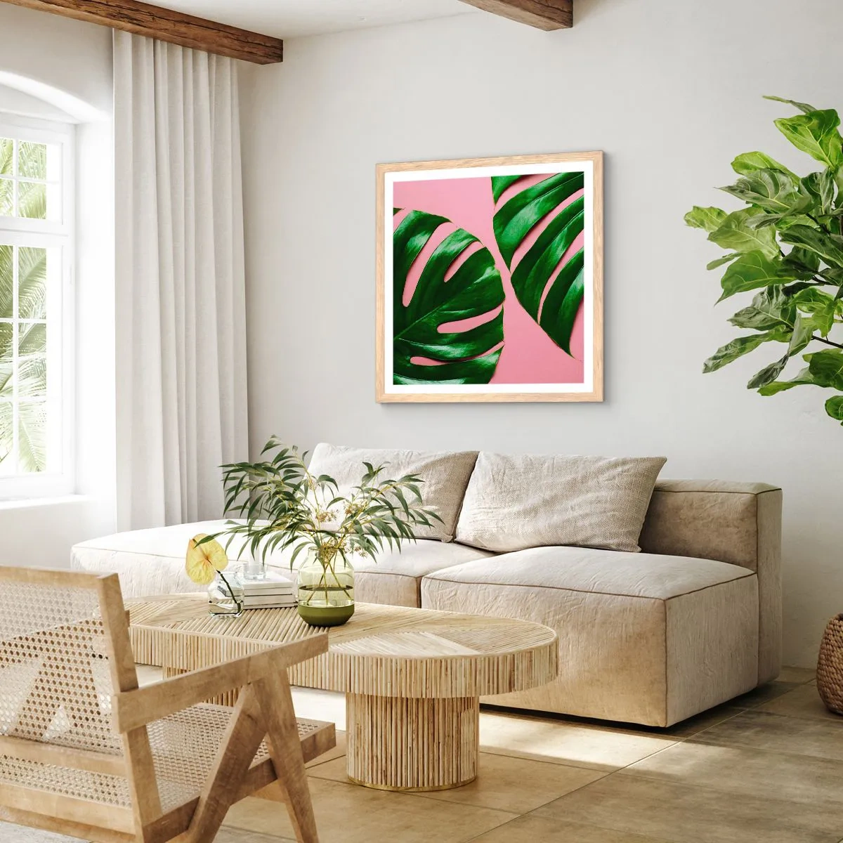 Pôster com moldura de carvalho claro - Encontro verde - 30x30 cm