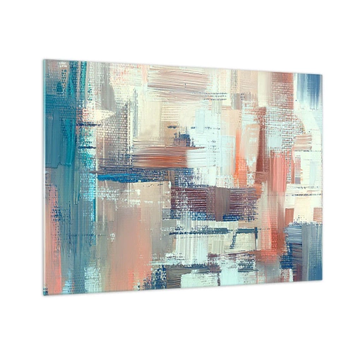 Quadro em vidro - Abstração colorida com pinceladas horizontais e verticais - 70x50cm - Alcance a luz - Decoração de parede moderna para a sala de estar e quarto ARTTOR