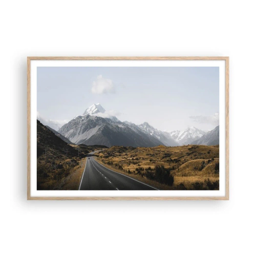 Pôster com moldura de carvalho claro - O caminho para o coração das montanhas - 100x70 cm