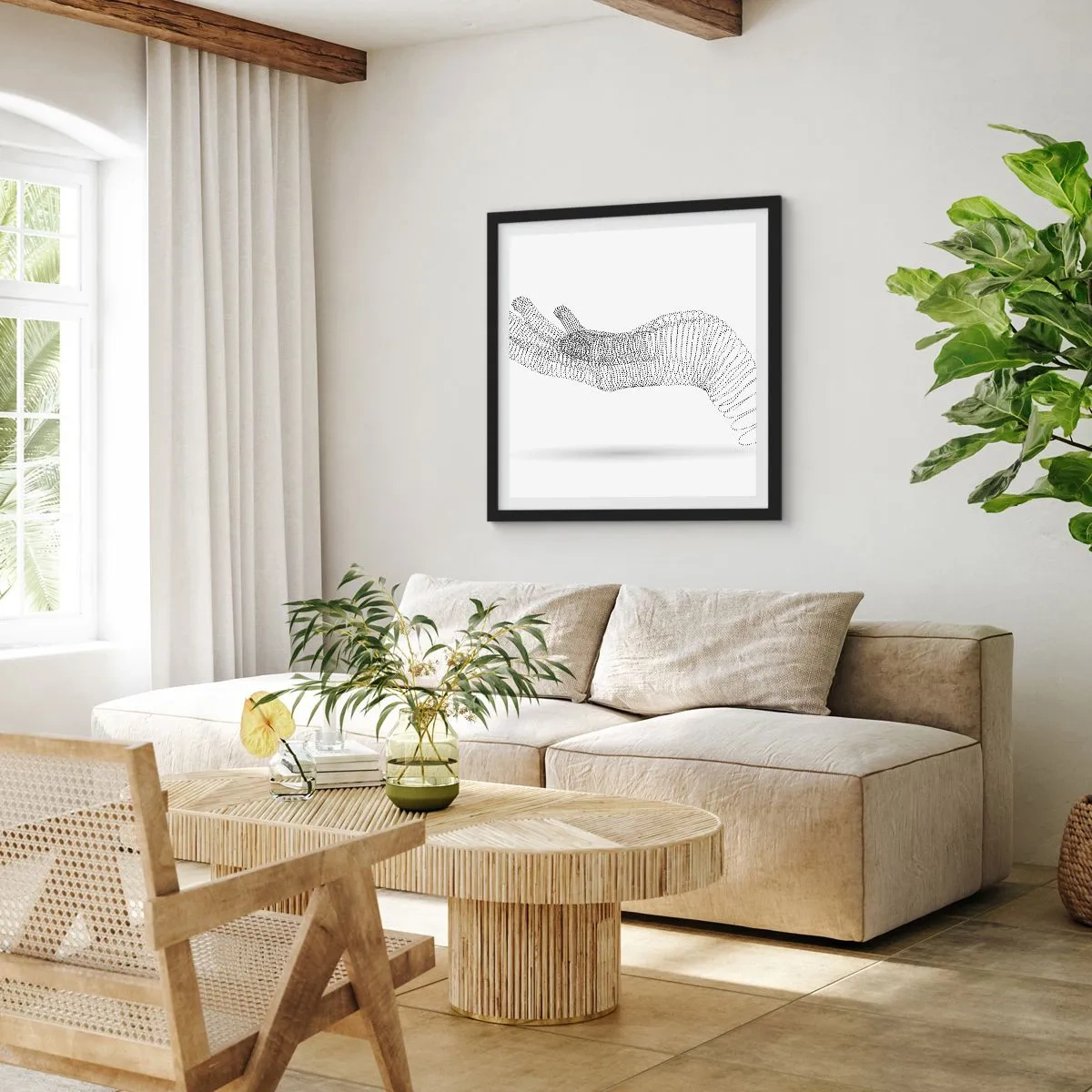 Pôster com moldura preta - Mão de mola - 40x40 cm