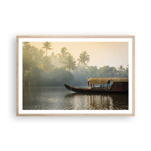 Pôster com moldura de carvalho claro - Casa no rio - 91x61 cm