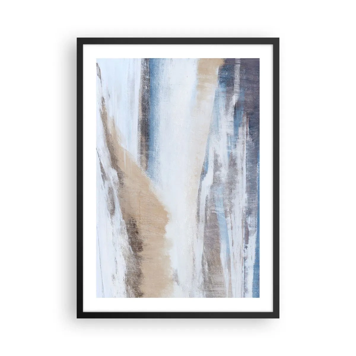 Pôster com moldura preta - Composição abstrata em tons de azul e bege - 50x70cm - Composição de inverno - Decoração de parede moderna para a sala de estar e quarto ARTTOR