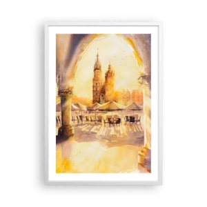 Pôster em moldura branca - Pôr do sol na praça do mercado de Cracóvia - 50x70 cm