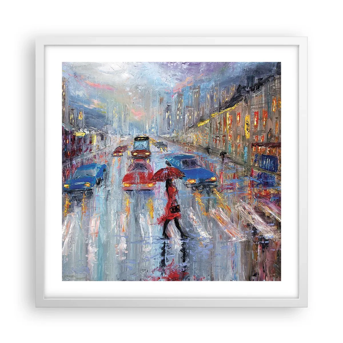Pôster em moldura branca - Tarde chuvosa na cidade - 50x50 cm