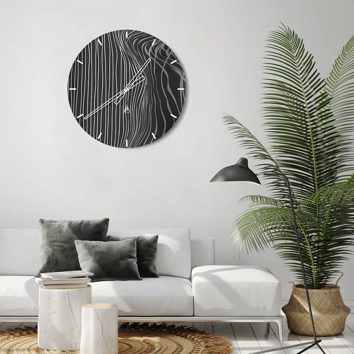 Relógio de parede - Relógio em vidro - Linhas abstratas em um fundo escuro - 30x30cm - Ritmo e sotaque - Decoração de parede moderna para a sala de estar, cozinha e quarto ARTTOR
