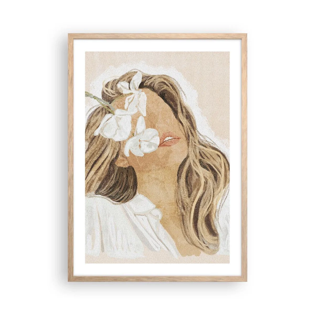 Pôster com moldura de carvalho claro - Entre as flores em êxtase - 50x70 cm