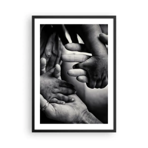 Pôster com moldura preta - Motivo preto e branco de mãos simbolizando vínculo - 50x70cm - Ser humano - Decoração de parede moderna para a sala de estar e quarto ARTTOR