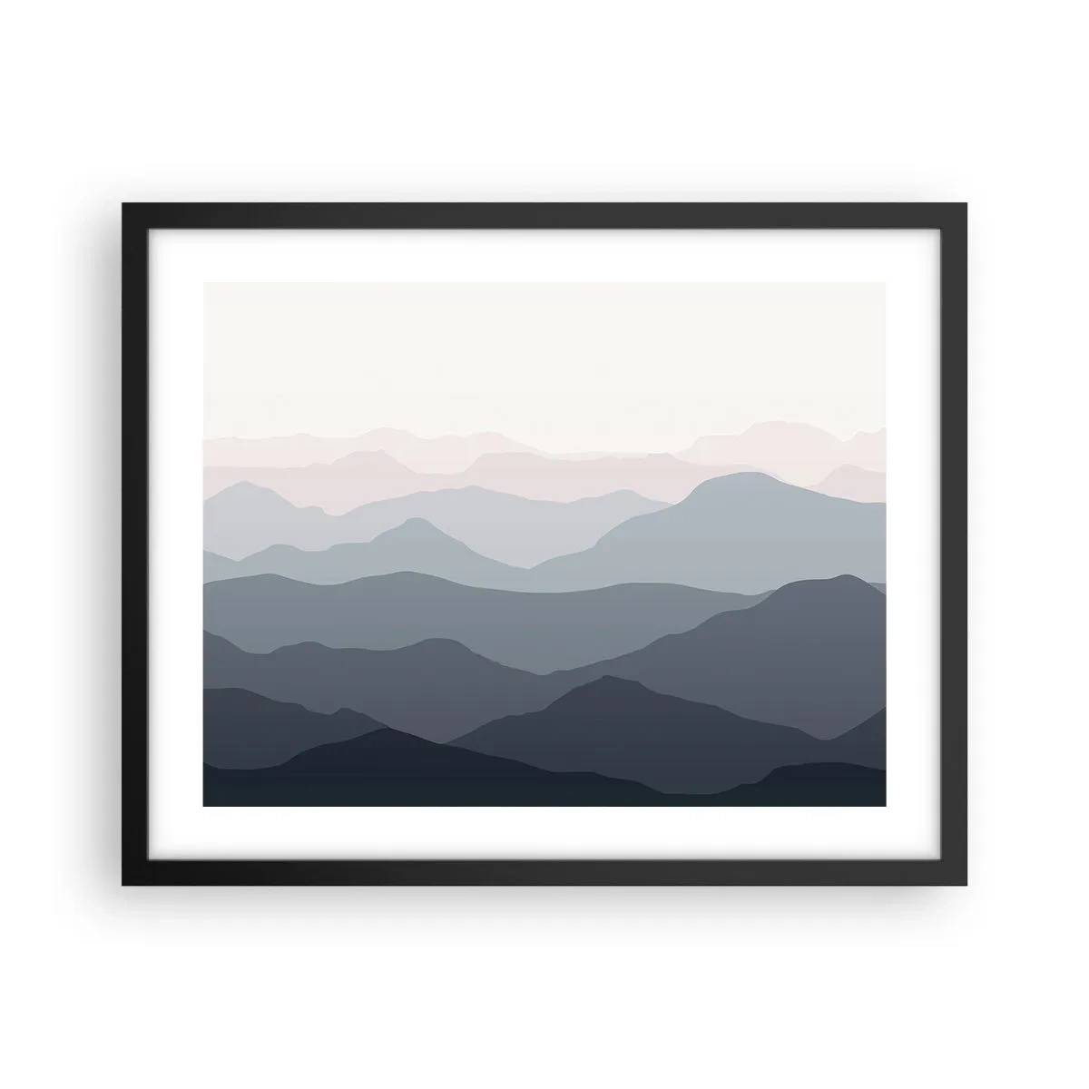 Pôster com moldura preta - Ondas de montanha - 50x40 cm